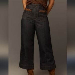 Anthropologie Maeve Colette Contrast Stitch Crop Wide Leg Jean